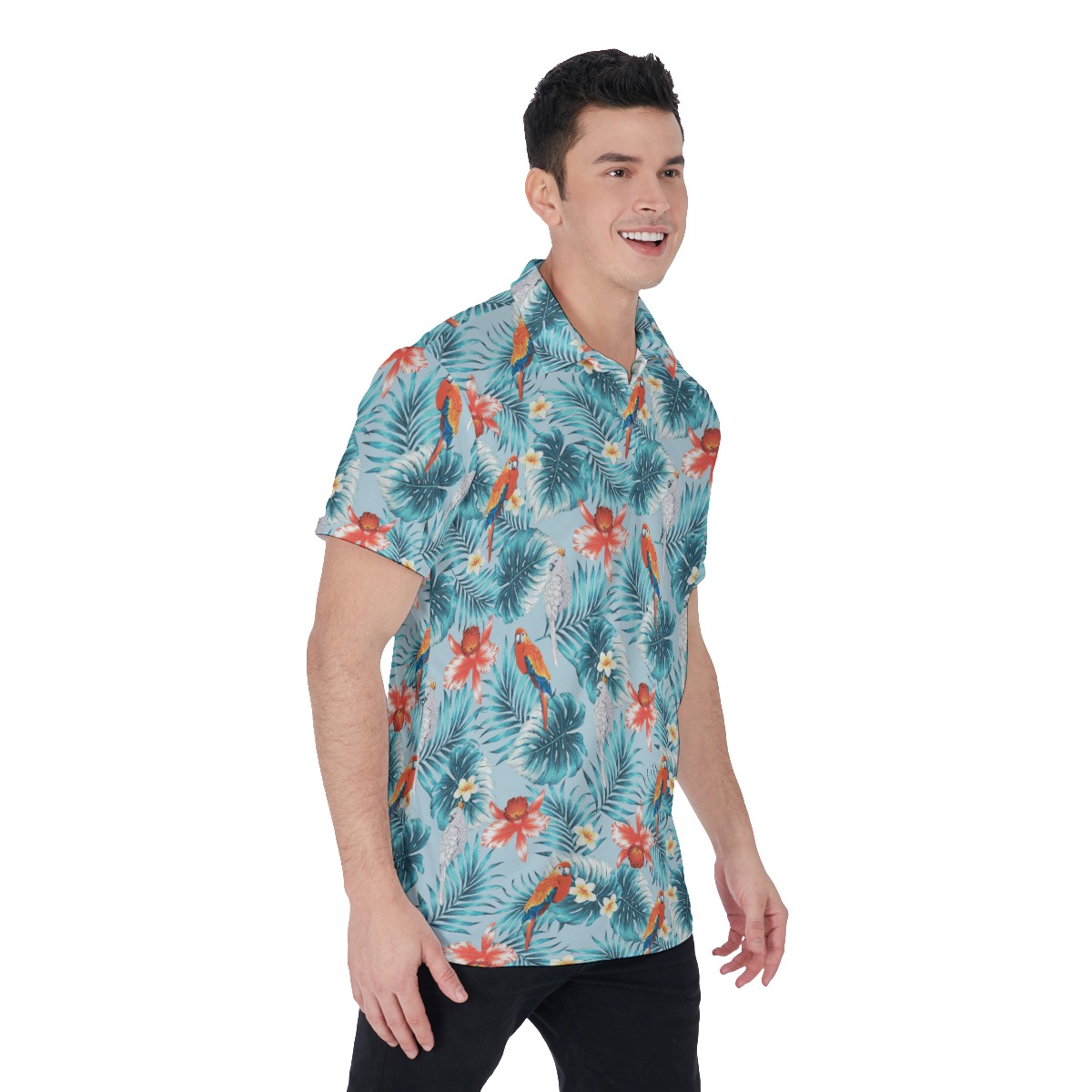 Blue Parrot Hawaiian Golf Shirt For Men