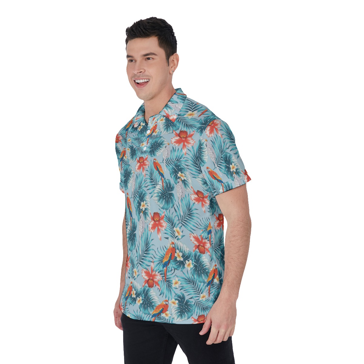 Blue Parrot Hawaiian Golf Shirt For Men