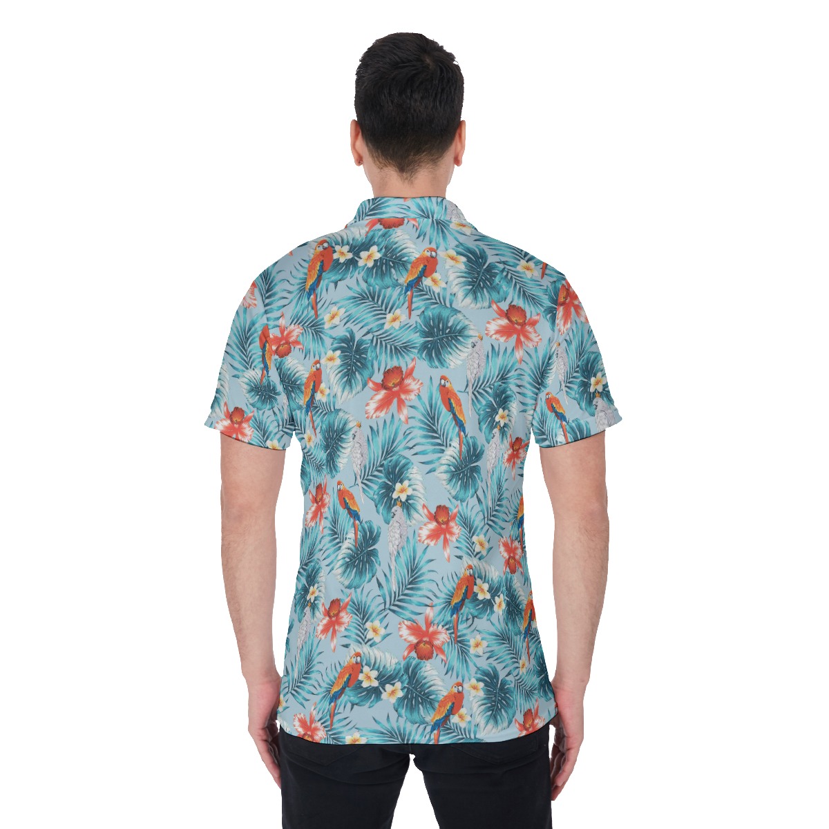 Blue Parrot Hawaiian Golf Shirt For Men