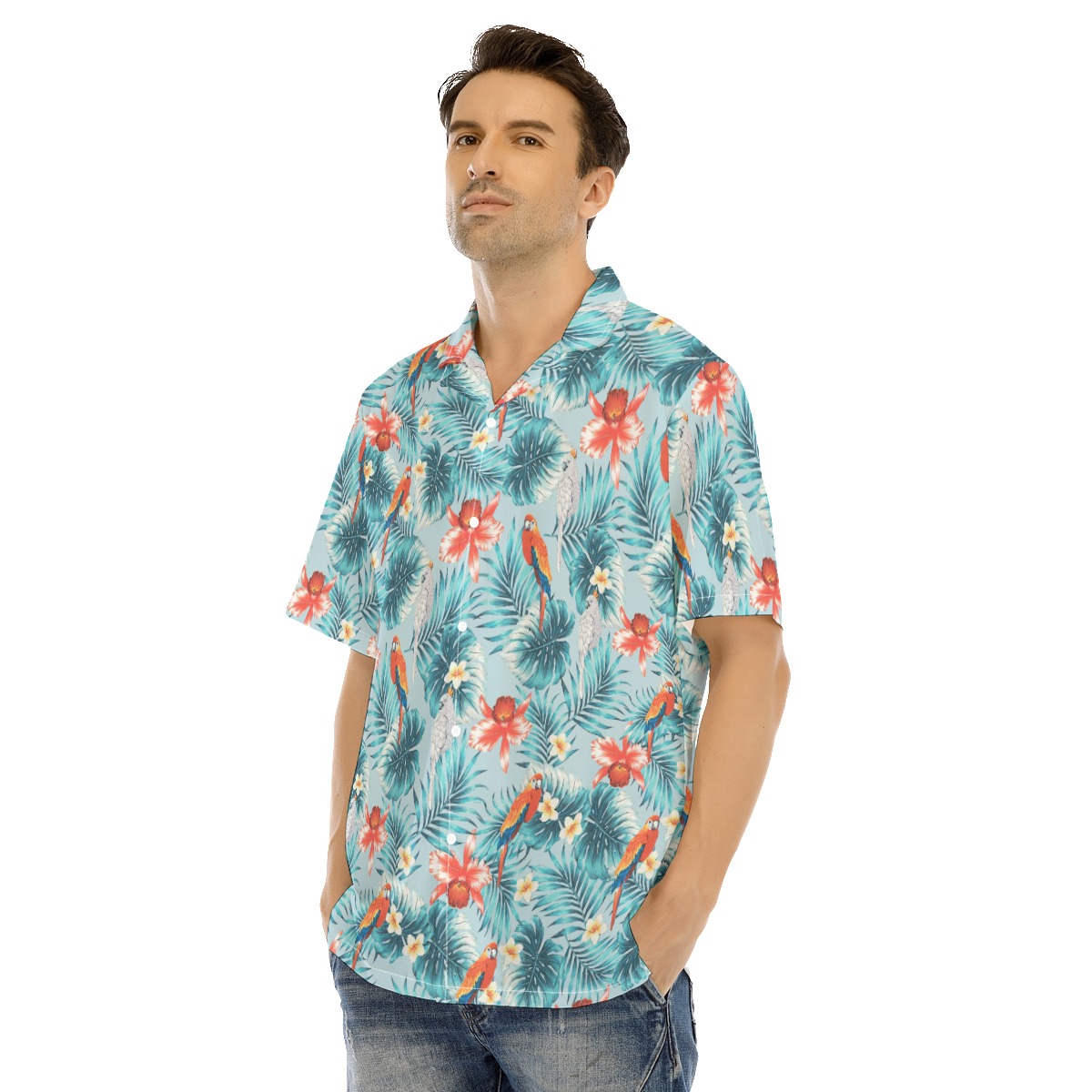 Parrot Tropical Blue Men's Hawaiian Shirt