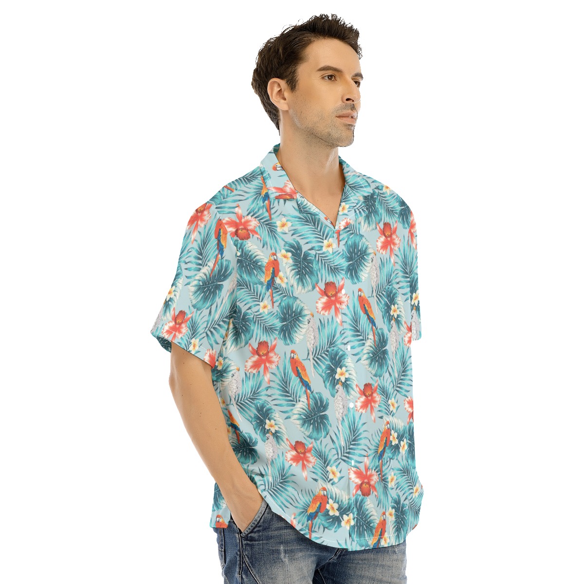 Parrot Tropical Blue Men's Hawaiian Shirt
