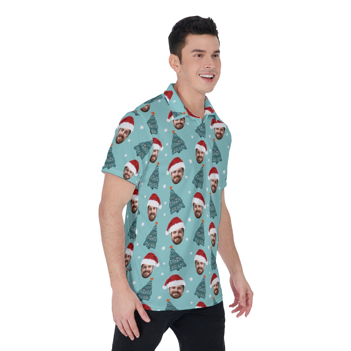 Men's Cute Christmas Tree Custom Face Polo Hawaiian Shirt