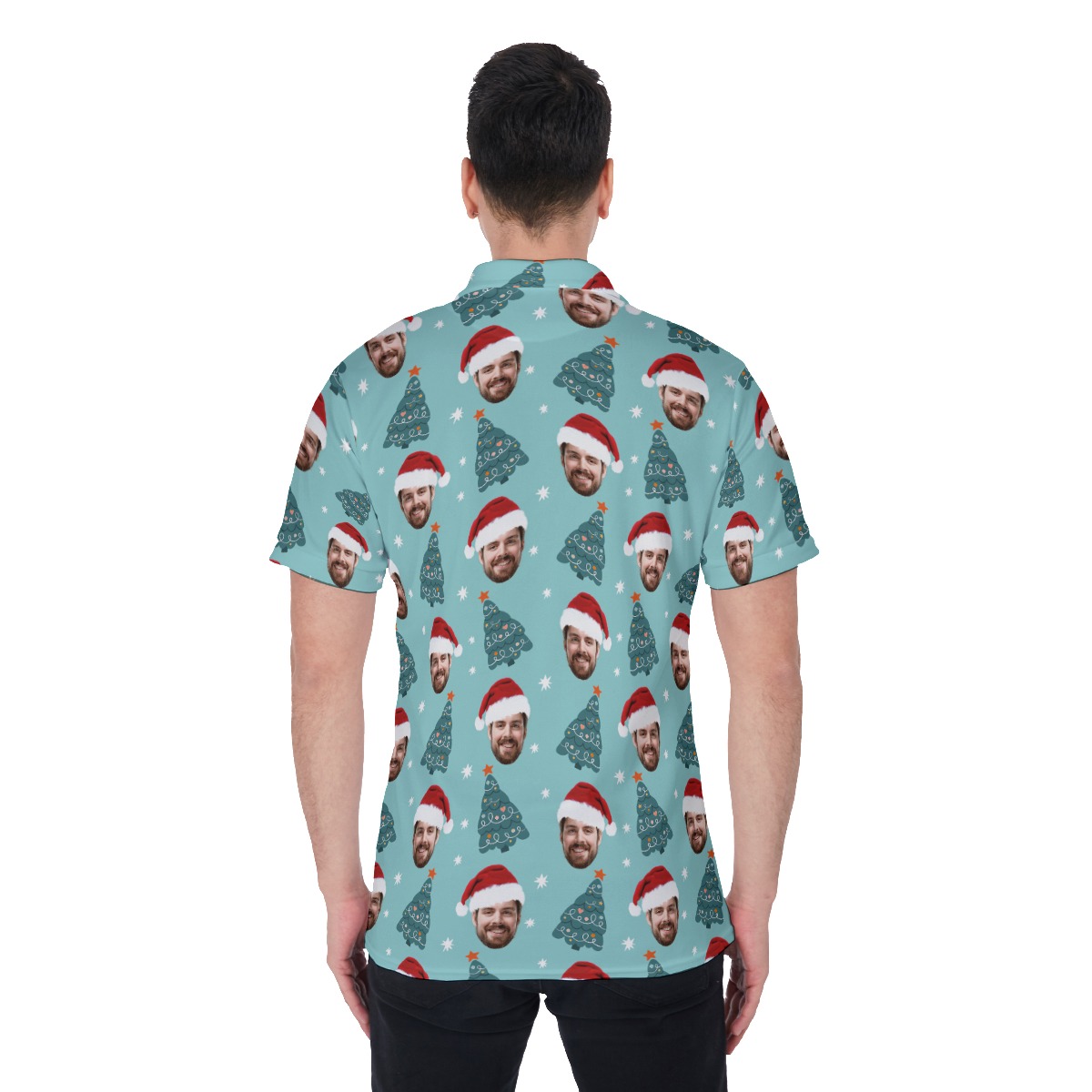 Men's Cute Christmas Tree Custom Face Polo Hawaiian Shirt