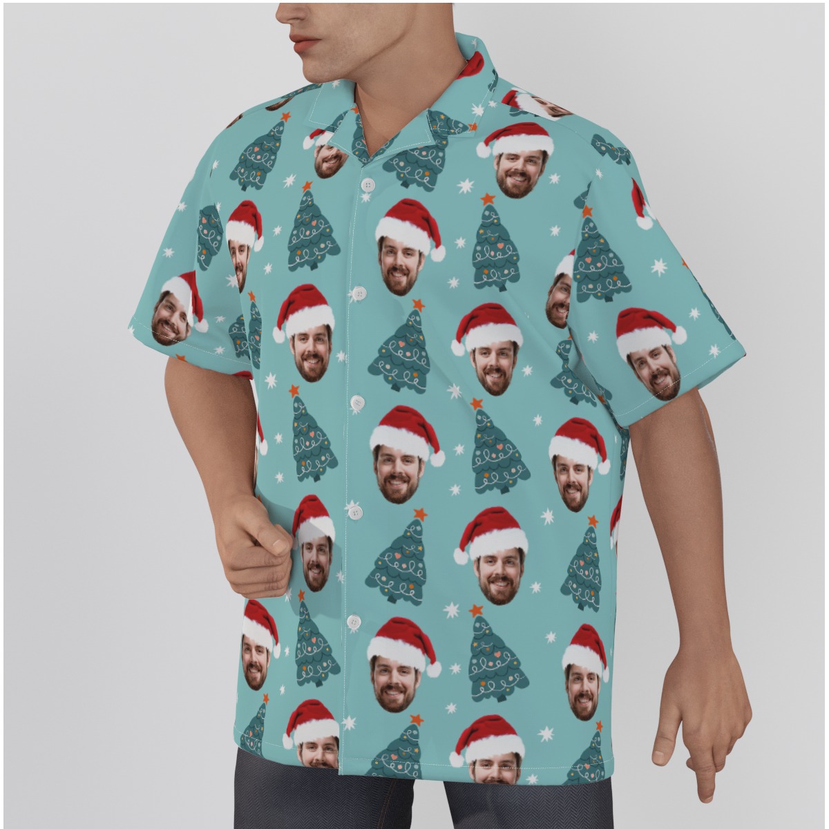 Men's Funny Custom Face Christmas Tree Hawaiian Shirt