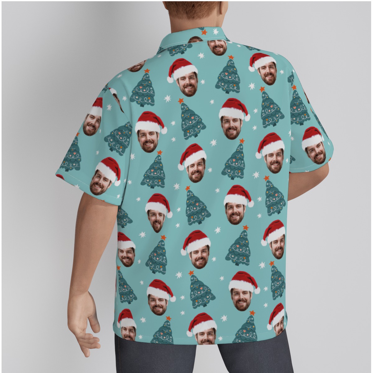 Men's Funny Custom Face Christmas Tree Hawaiian Shirt