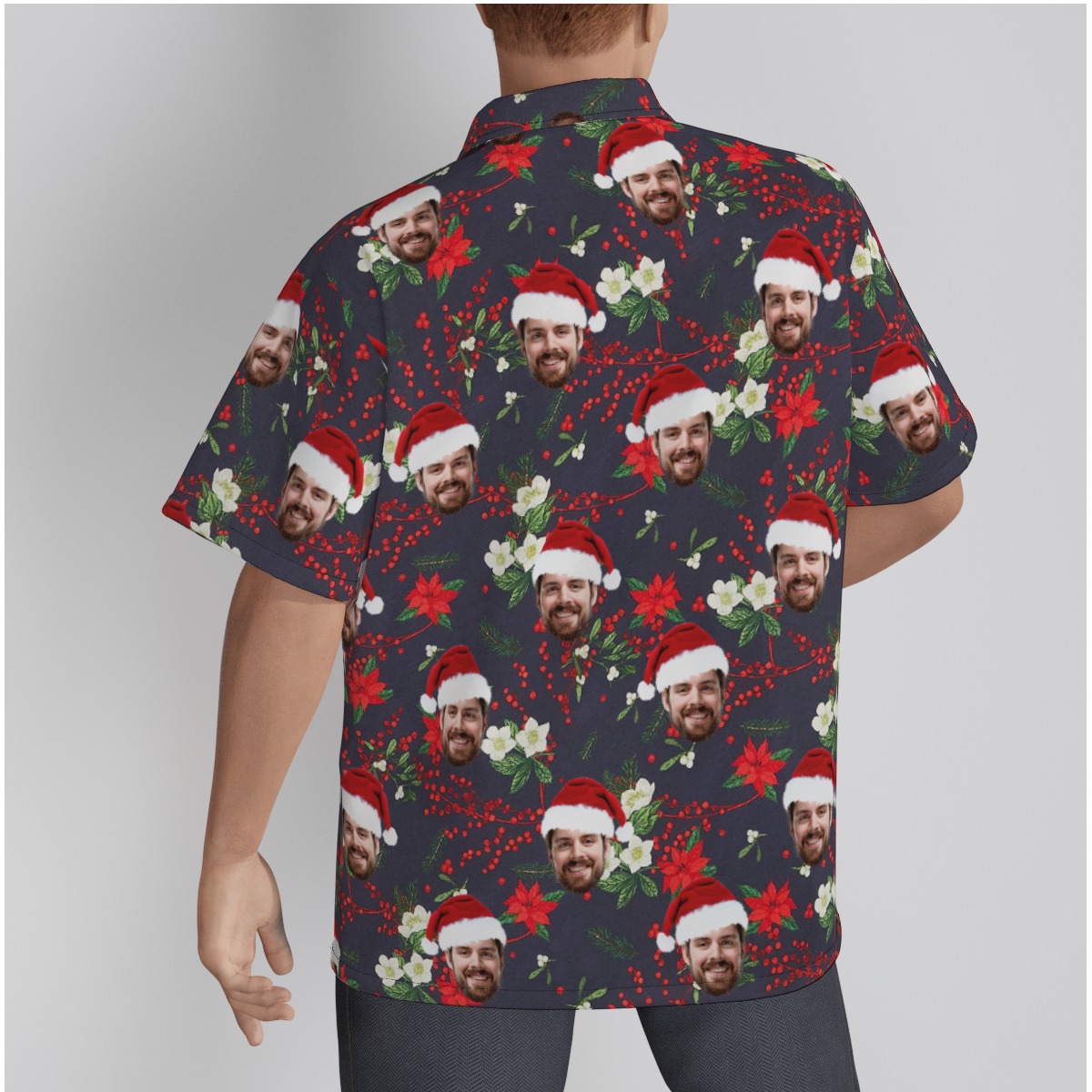 Men's Poinsettia Custom Face Christmas Hawaiian Shirt