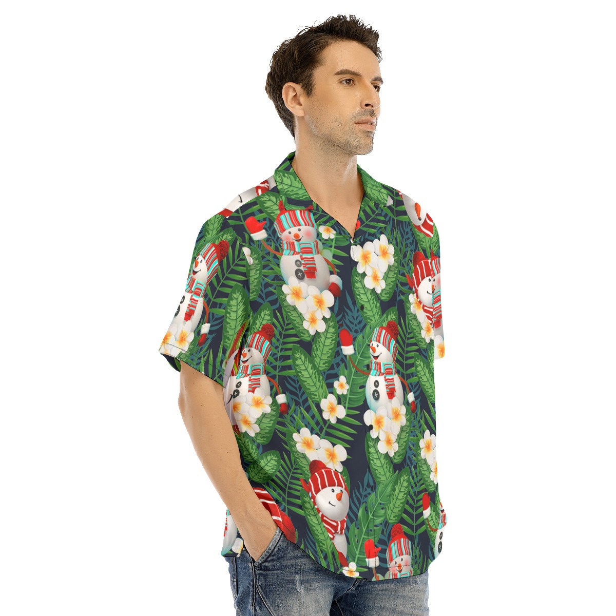 Men's Lovely Snowman Floral Christmas Hawaiian Shirt