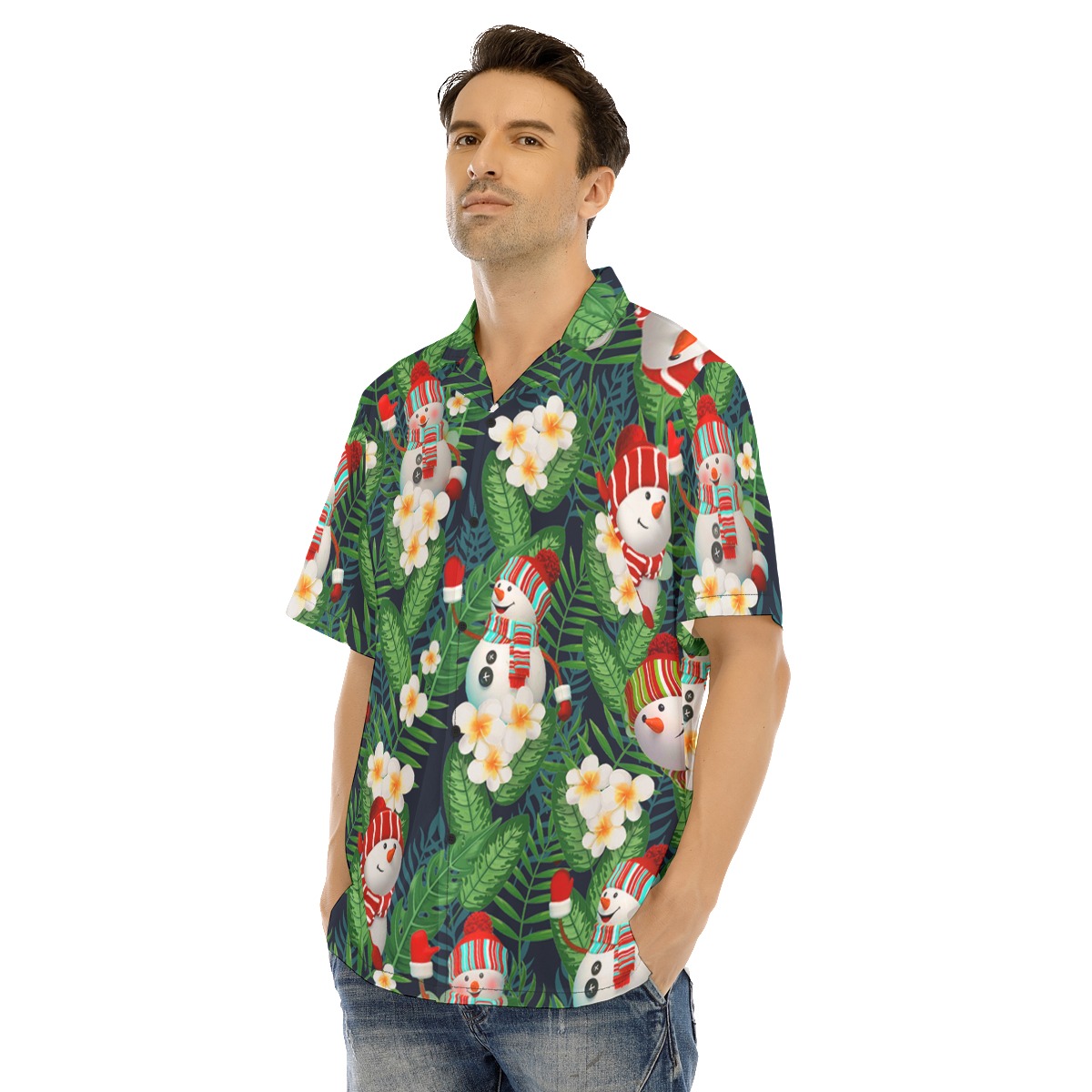 Men's Lovely Snowman Floral Christmas Hawaiian Shirt