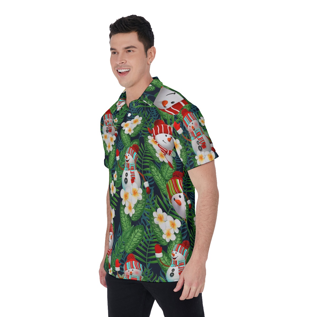 Men's Lovely Snowman Green Christmas Polo Hawaiian Shirt