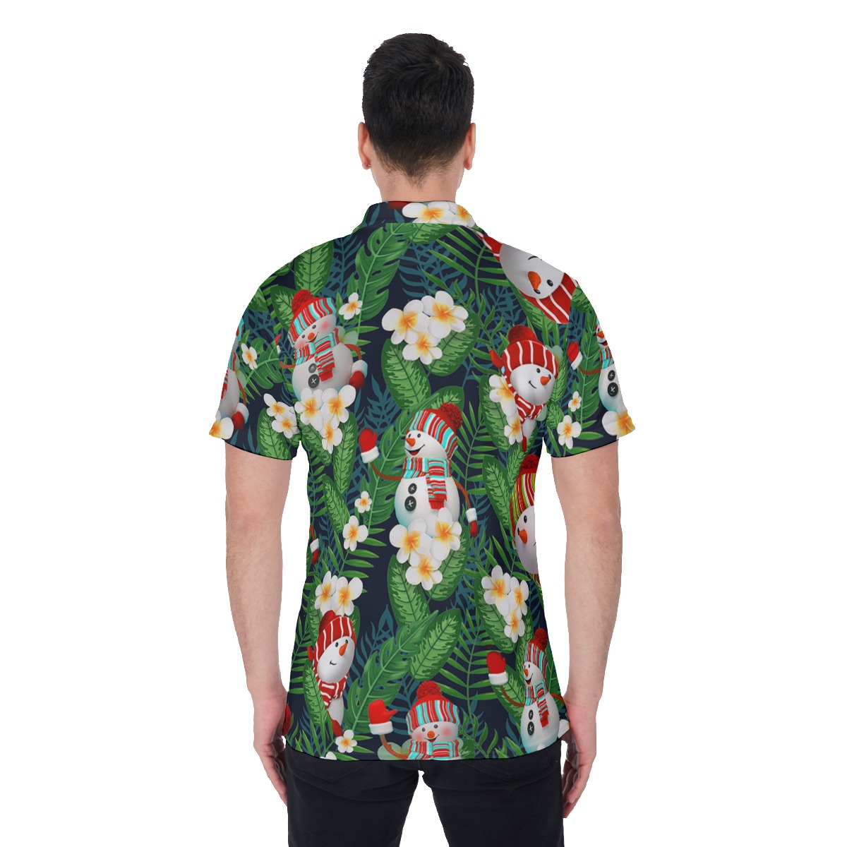 Men's Lovely Snowman Green Christmas Polo Hawaiian Shirt