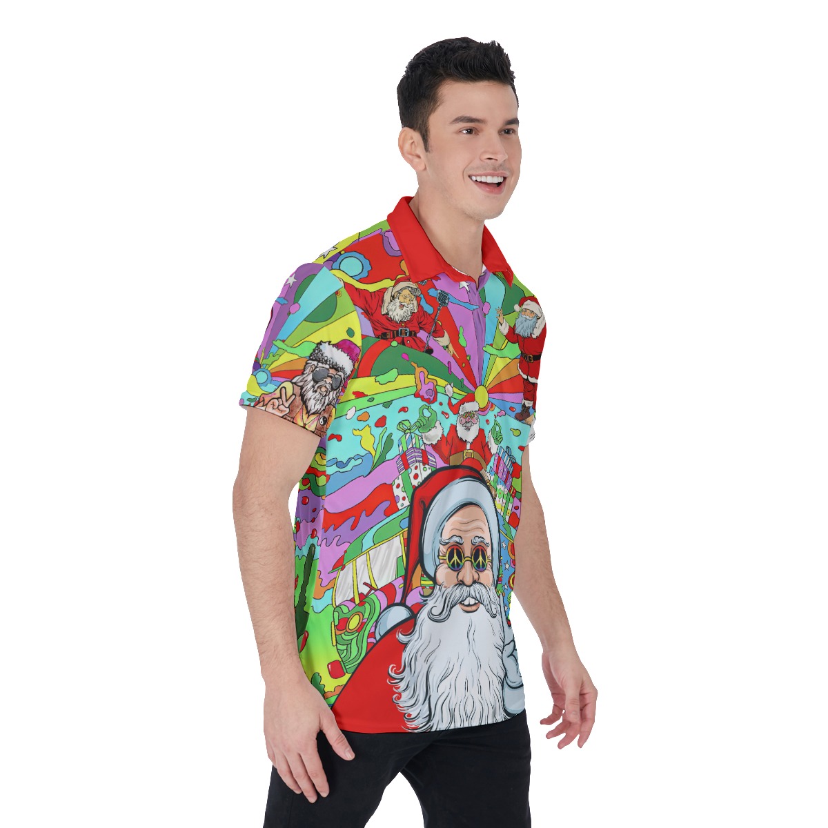 Men's Colorful Hippie Santa Polo Hawaiian Shirt