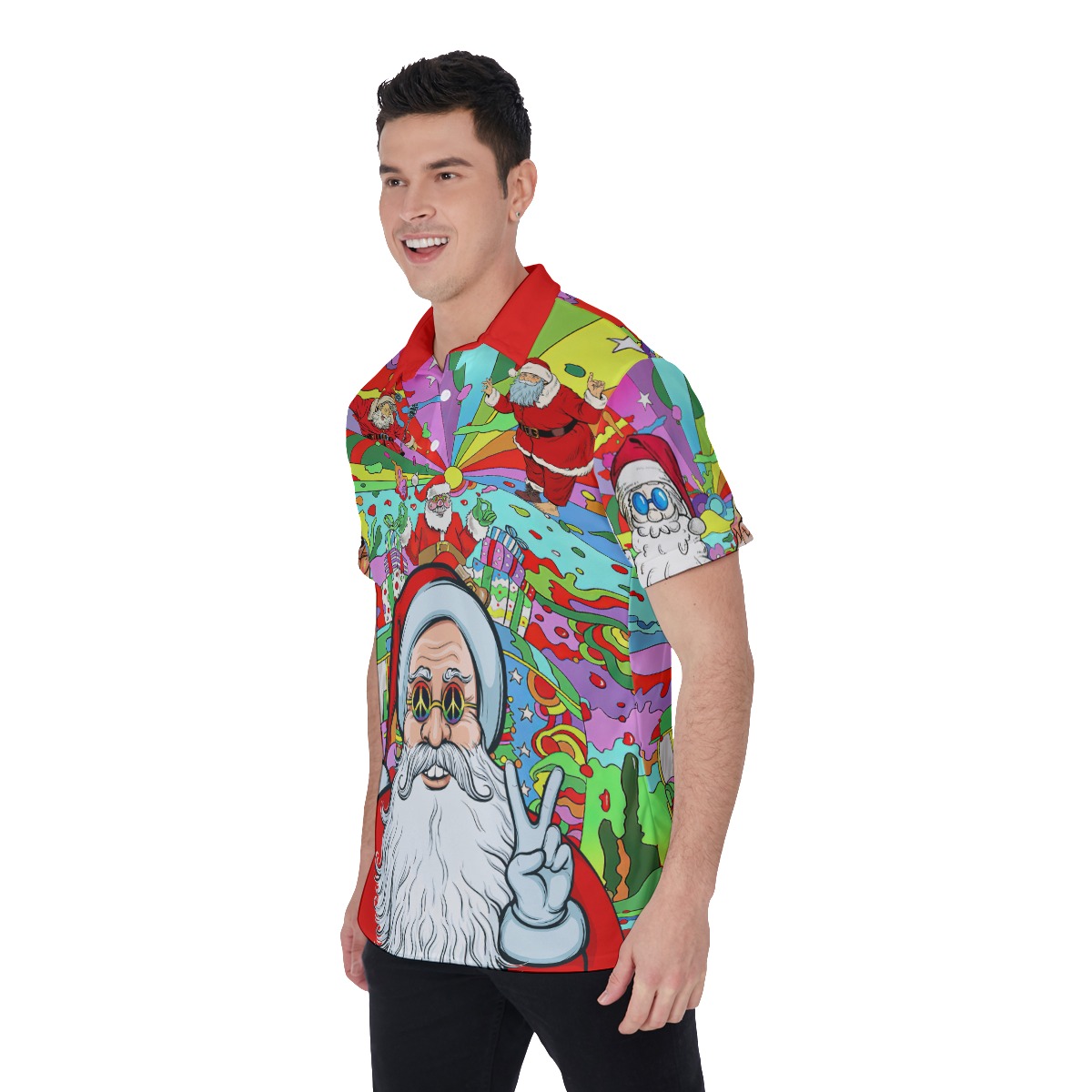 Men's Colorful Hippie Santa Polo Hawaiian Shirt
