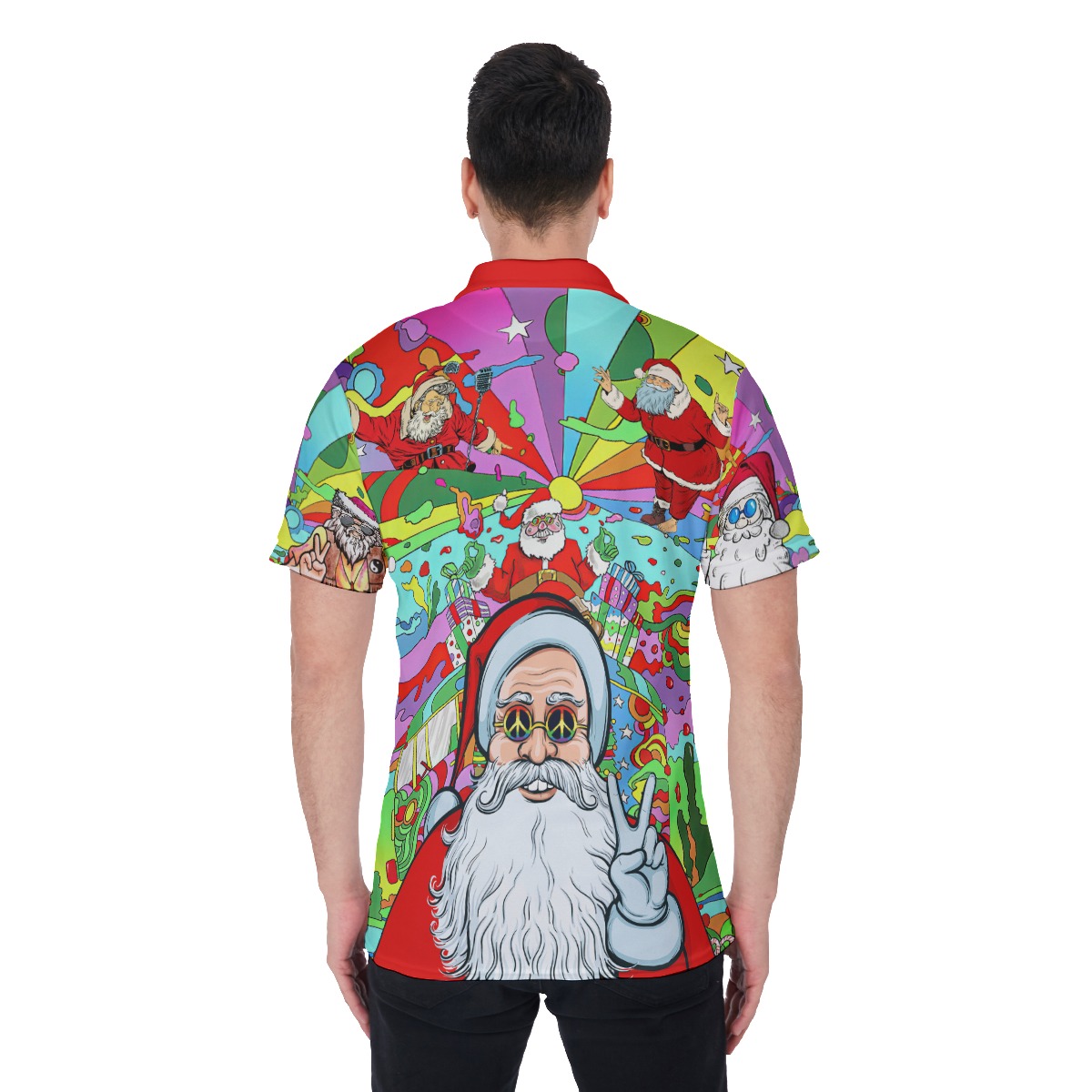Men's Colorful Hippie Santa Polo Hawaiian Shirt