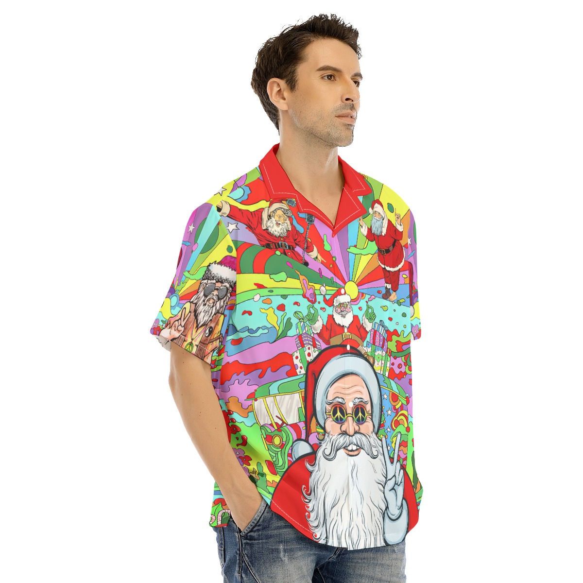 Hippie Santa Claus Christmas Hawaiian Shirt For Men