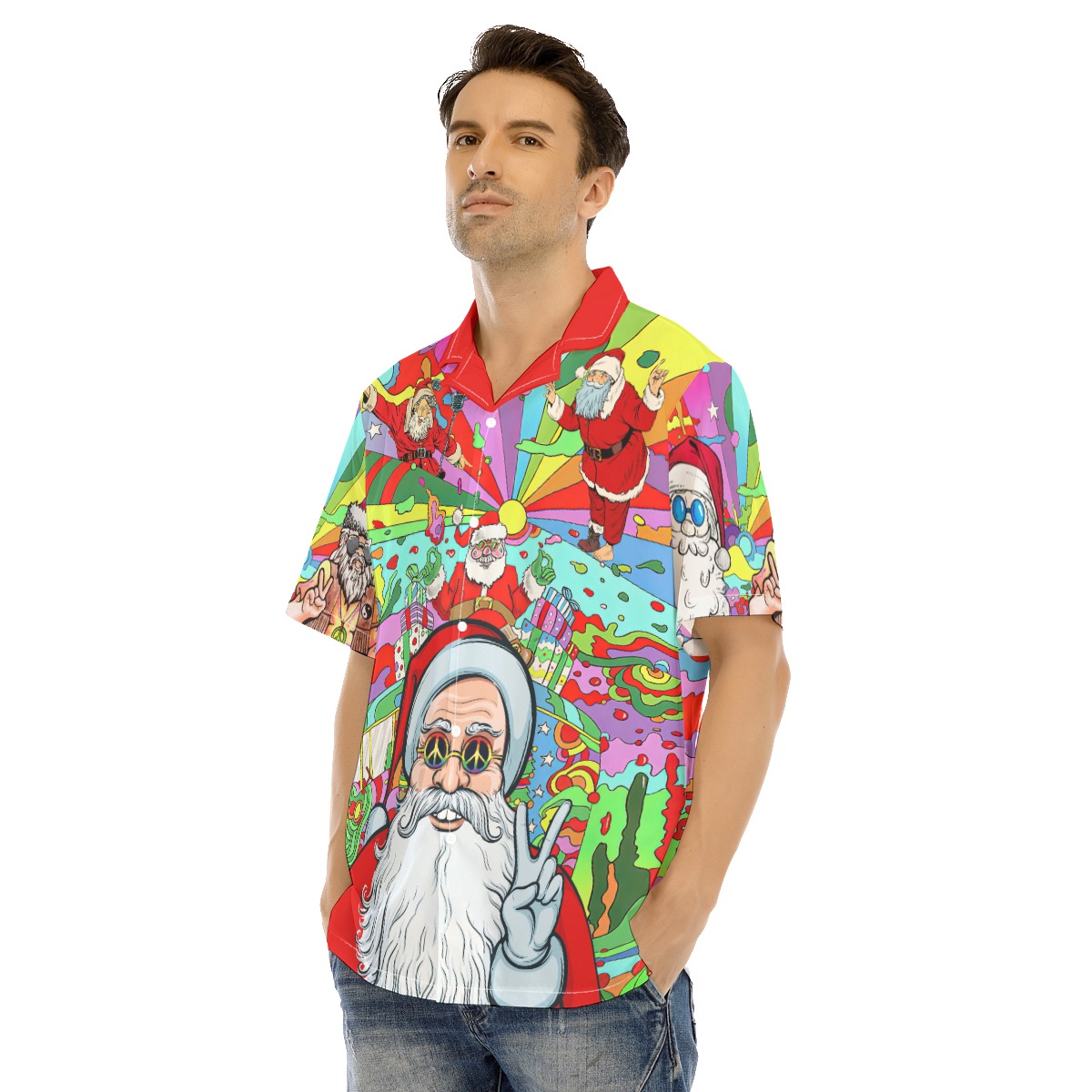 Hippie Santa Claus Christmas Hawaiian Shirt For Men