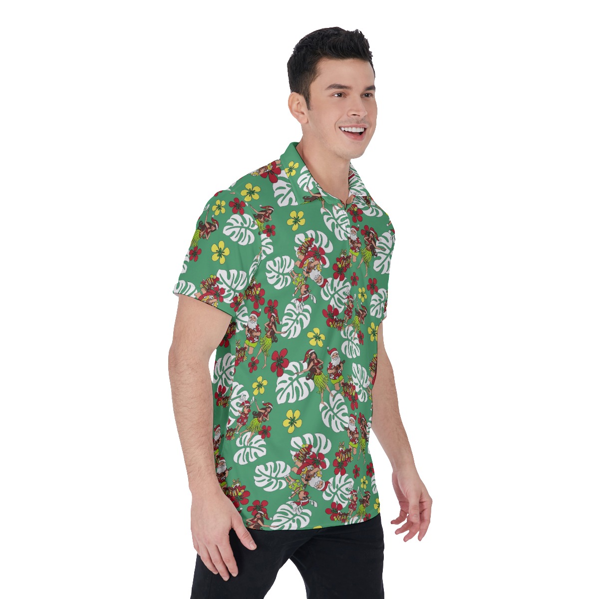 Hula Girl And Santa Christmas Polo Hawaiian Shirt For Men