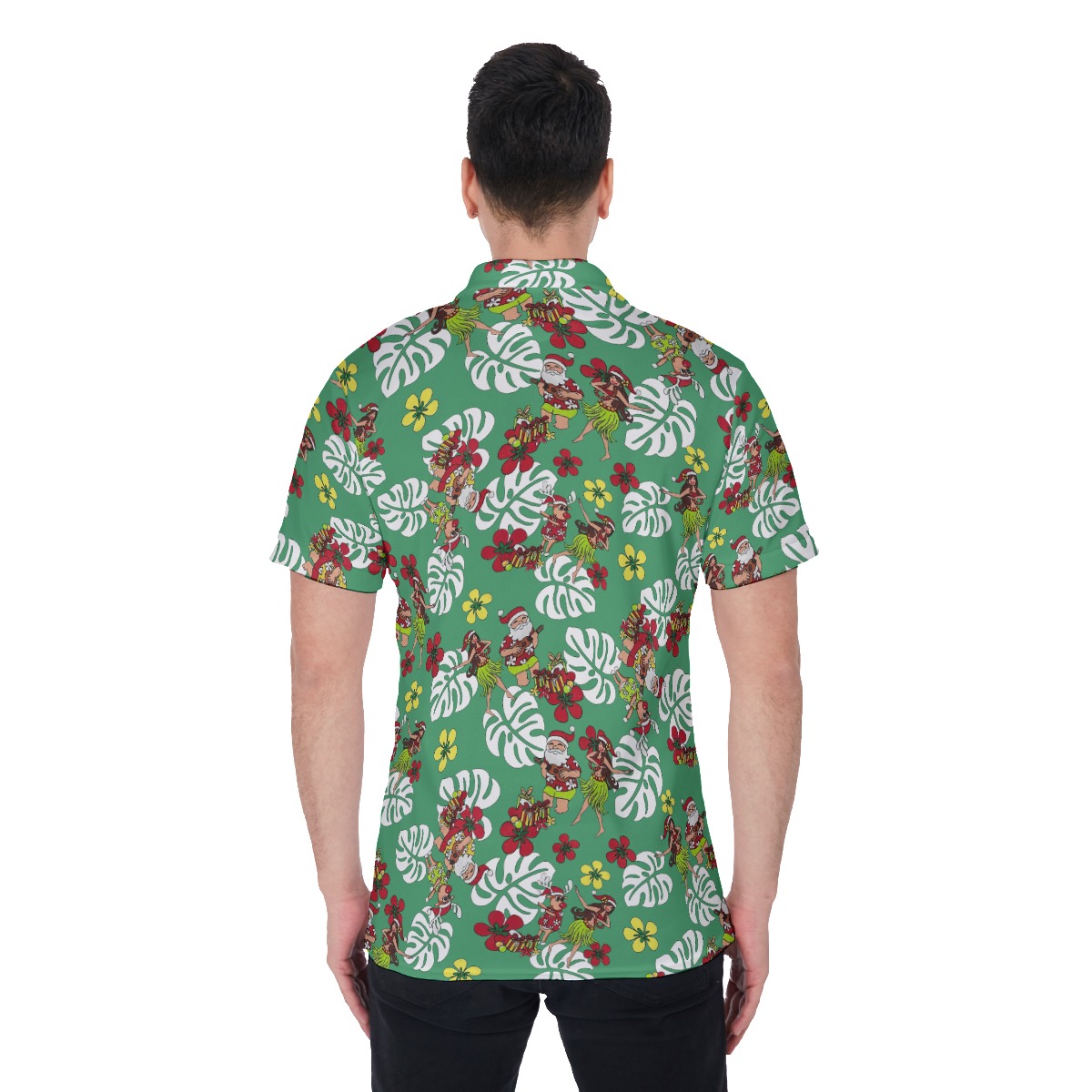 Hula Girl And Santa Christmas Polo Hawaiian Shirt For Men