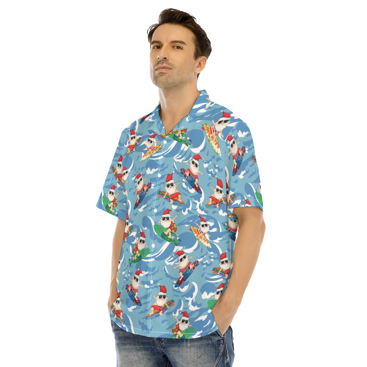 Cool Surfing Santa Christmas Hawaiian Shirt For Men