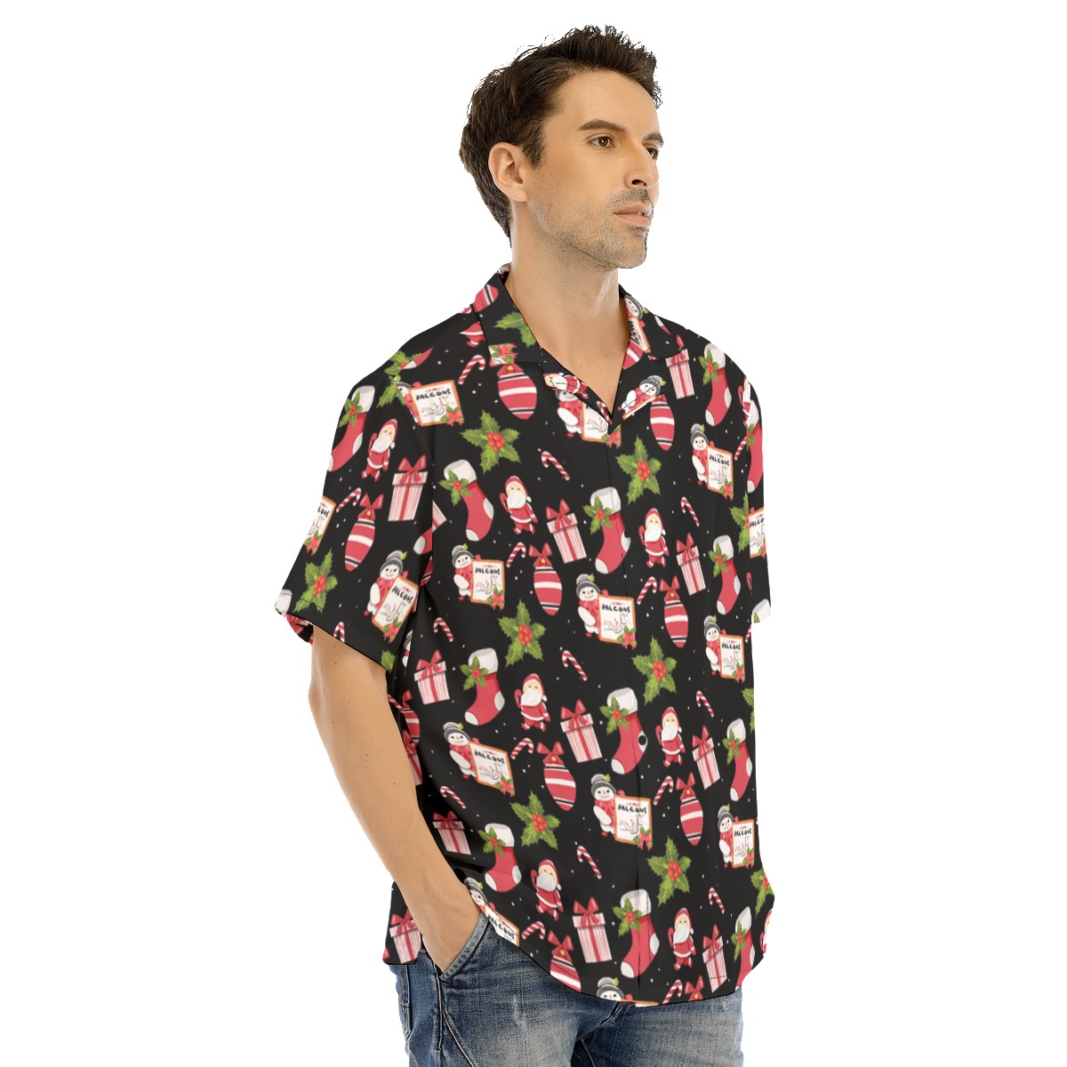 Cute Santa Black Hawaiian Shirt For Men