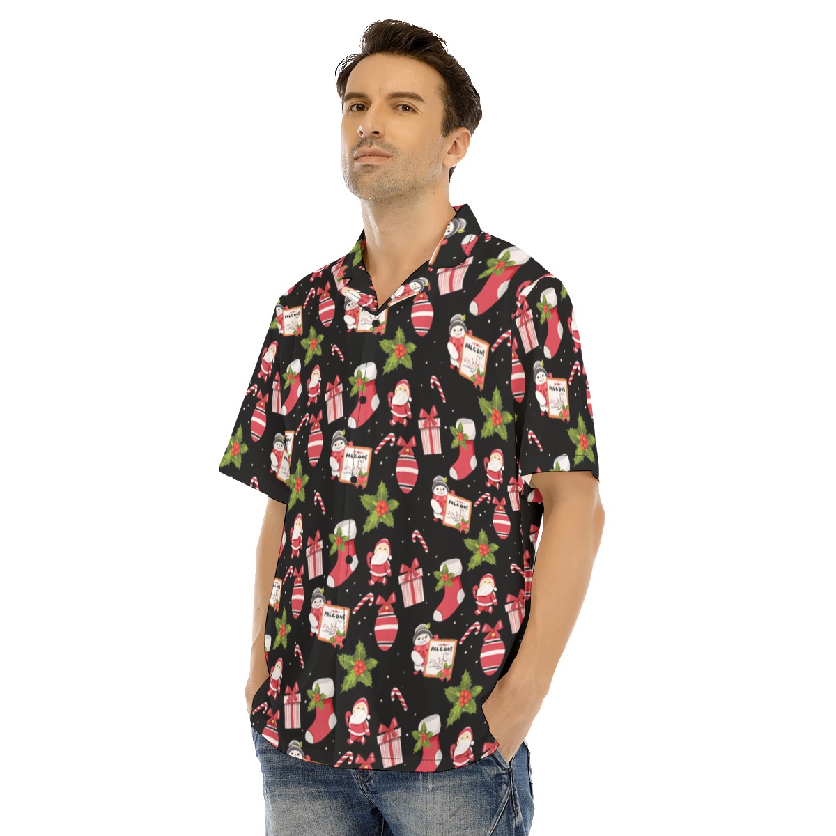 Cute Santa Black Hawaiian Shirt For Men