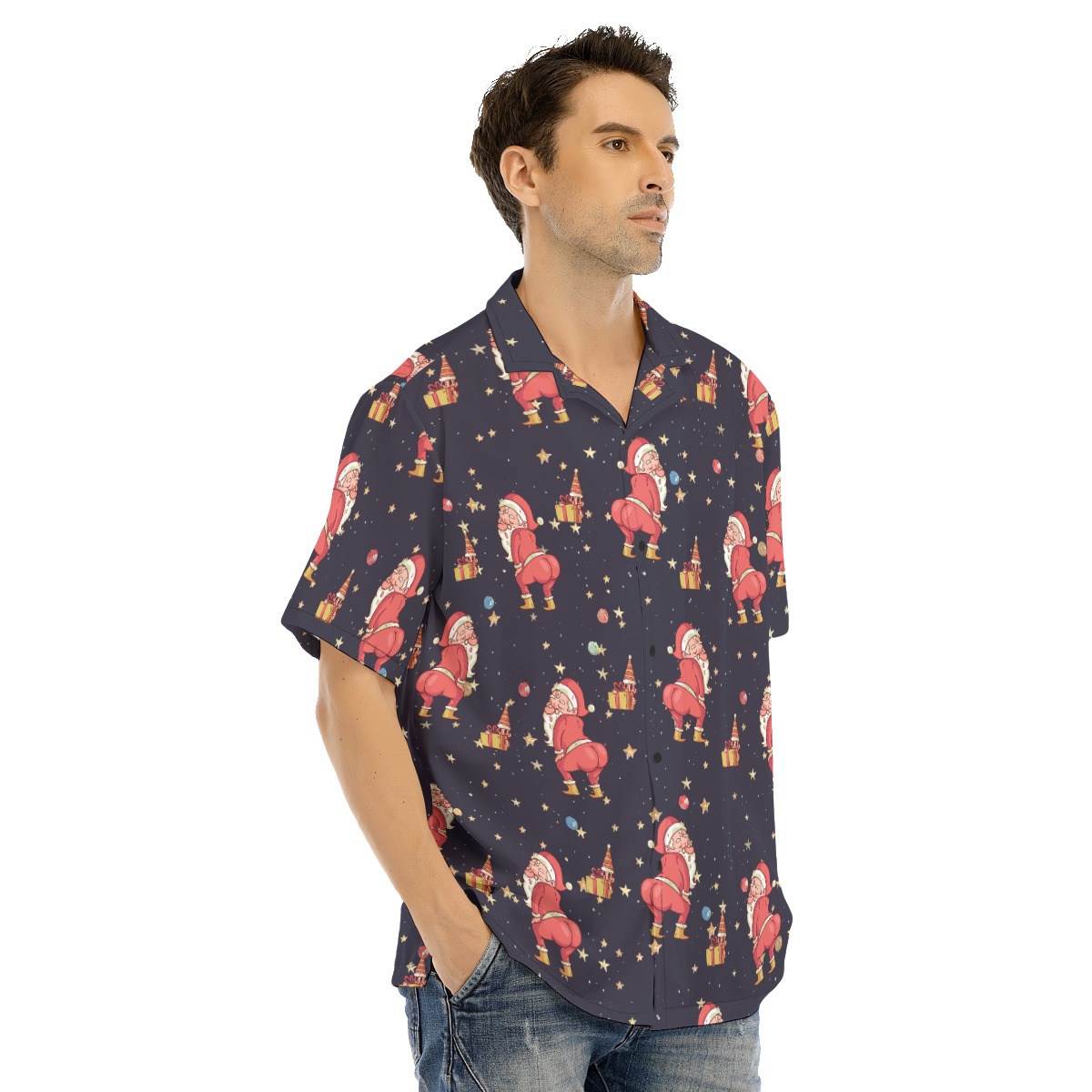 Men's Wrecking Santa Black Hawaiian Shirt