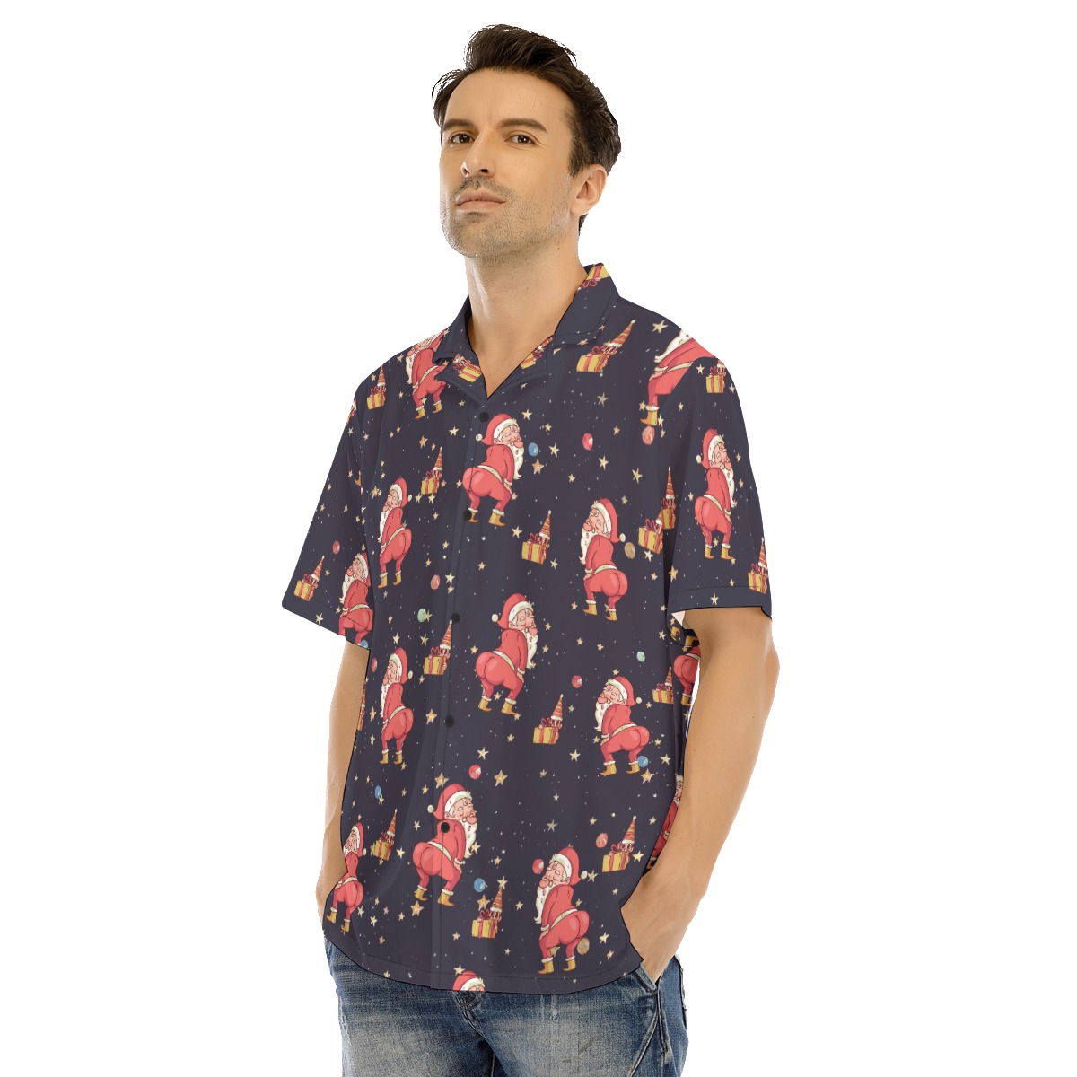 Men's Wrecking Santa Black Hawaiian Shirt