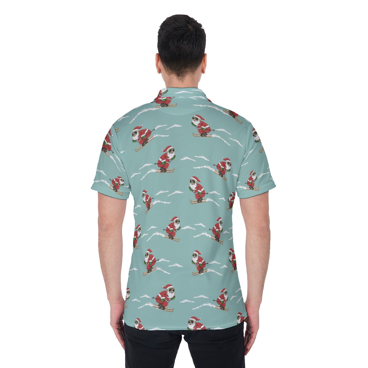 Skiing Santa Claus Christmas Hawaiian Polo Shirt For Men