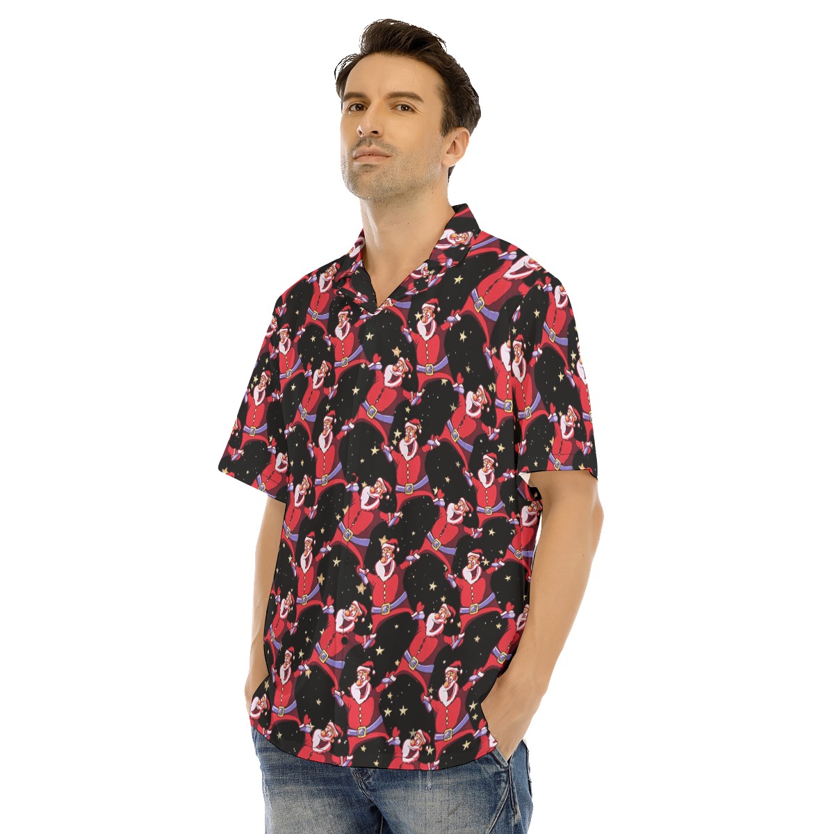 Happy Santa Claus Black Hawaiian Shirt For Men