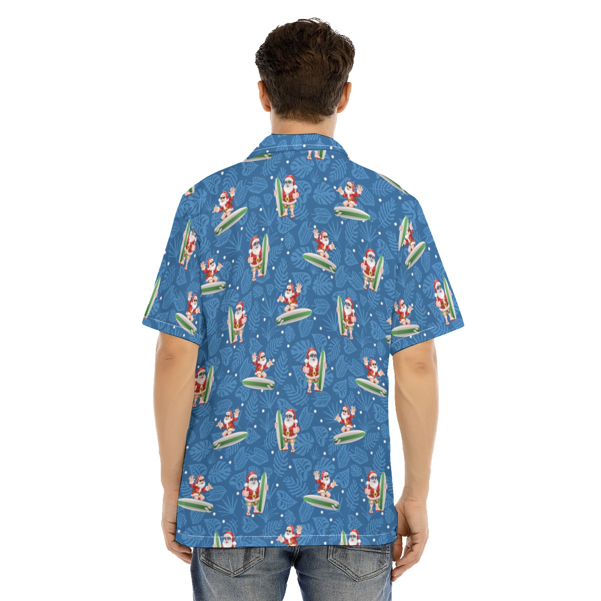 Men's Surfing Santa Blue Hawaiian Shirt