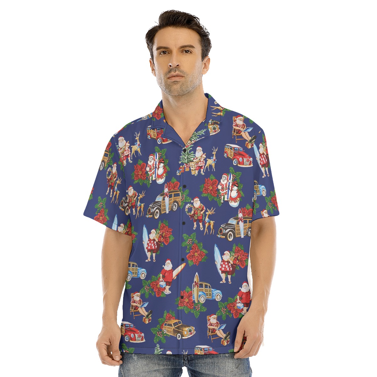 Santa On The Beach Blue Hawaiian Shirt For Men - variant image 1