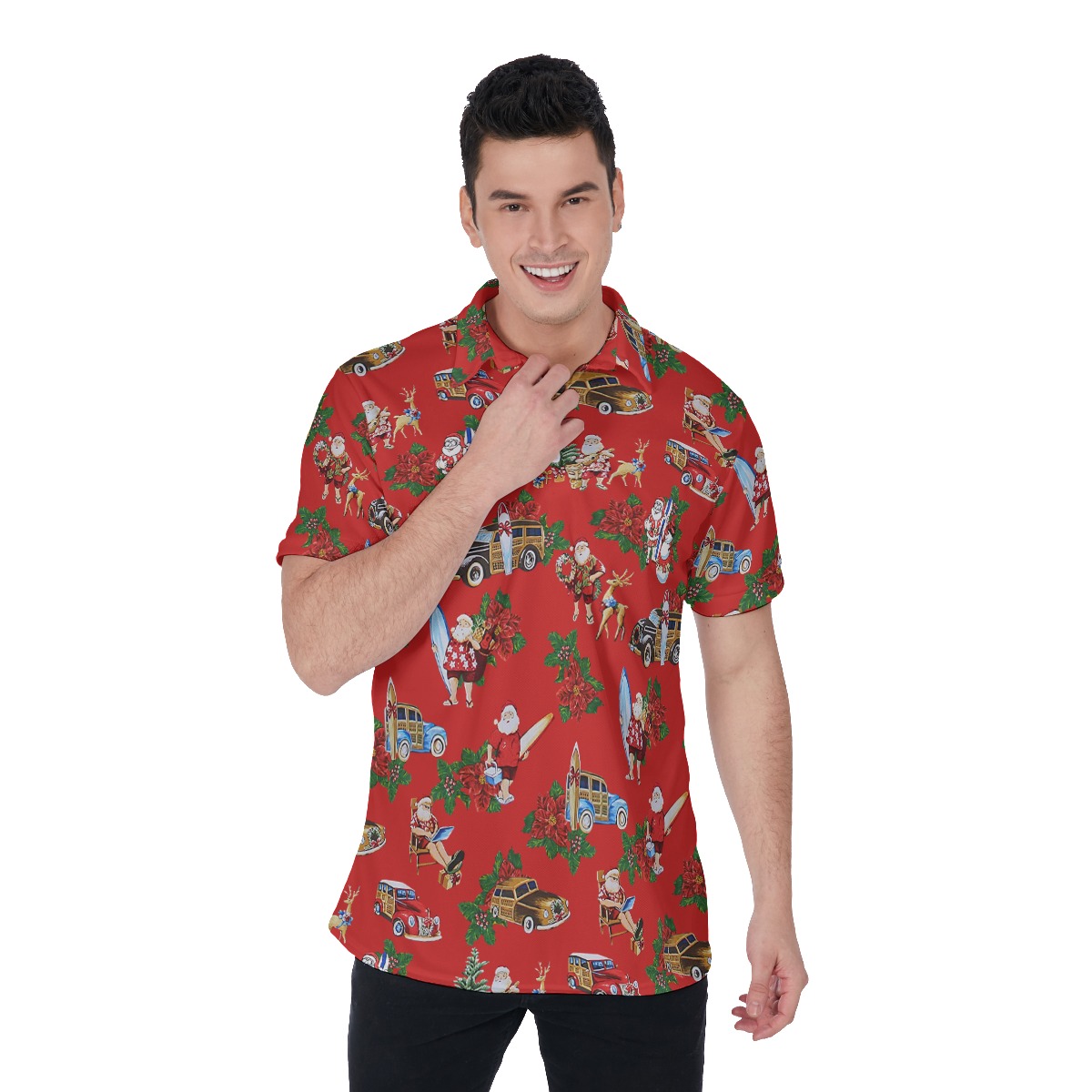 Tropical Santa Christmas Hawaiian Polo Shirt For Men - variant image 1
