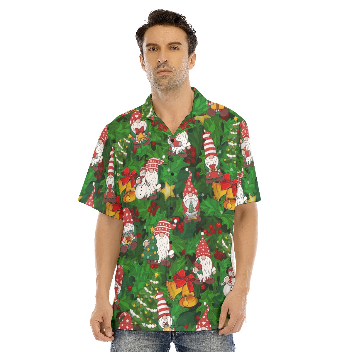 Gnome And Snowman Tropical Hawaiian Shirt For Men - variant image 1