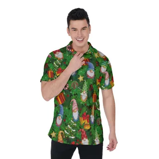 Tropical Gnomes Green Hawaiian Polo Shirt For Men