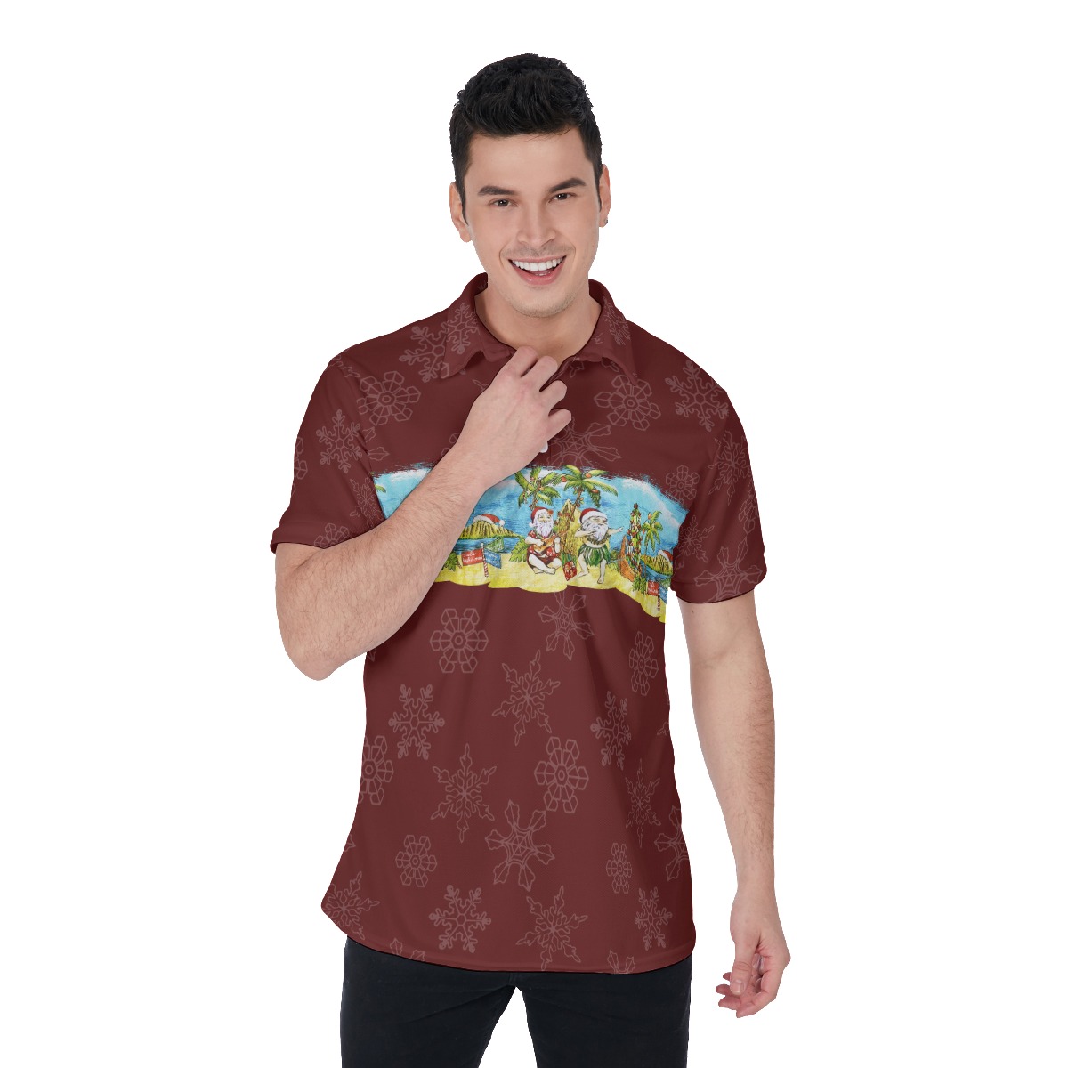 Pacific Santa Claus Red Hawaiian Polo Shirt For Men - variant image 1