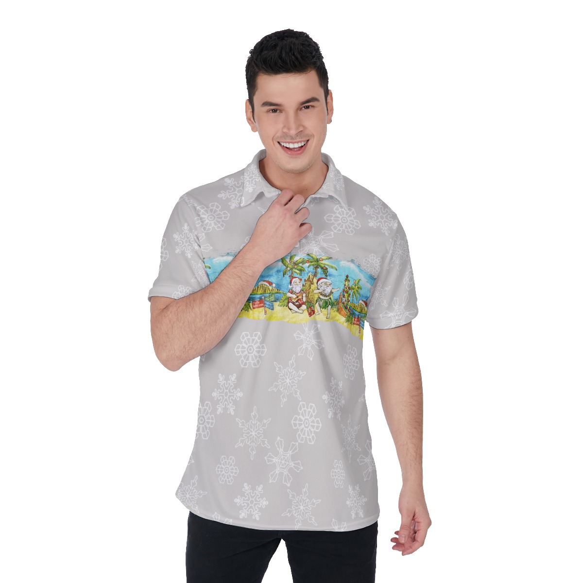 Cool Santa Mele Kalikamaka Hawaiian Polo Shirt For Men - variant image 1