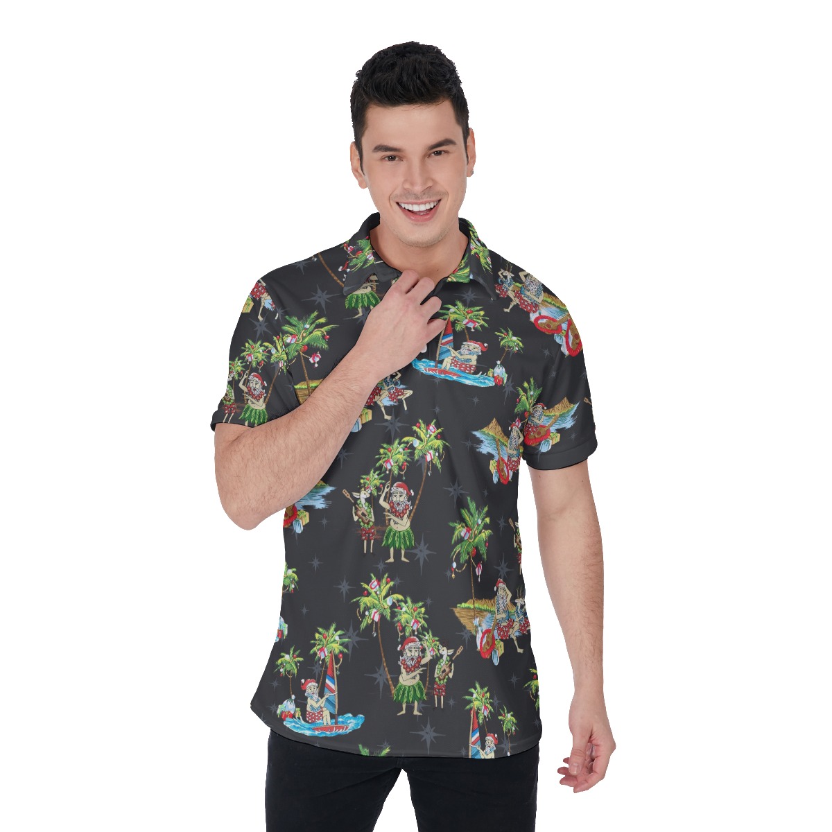 Cool Beach Santa Claus Hawaiian Polo Shirt For Men - variant image 1