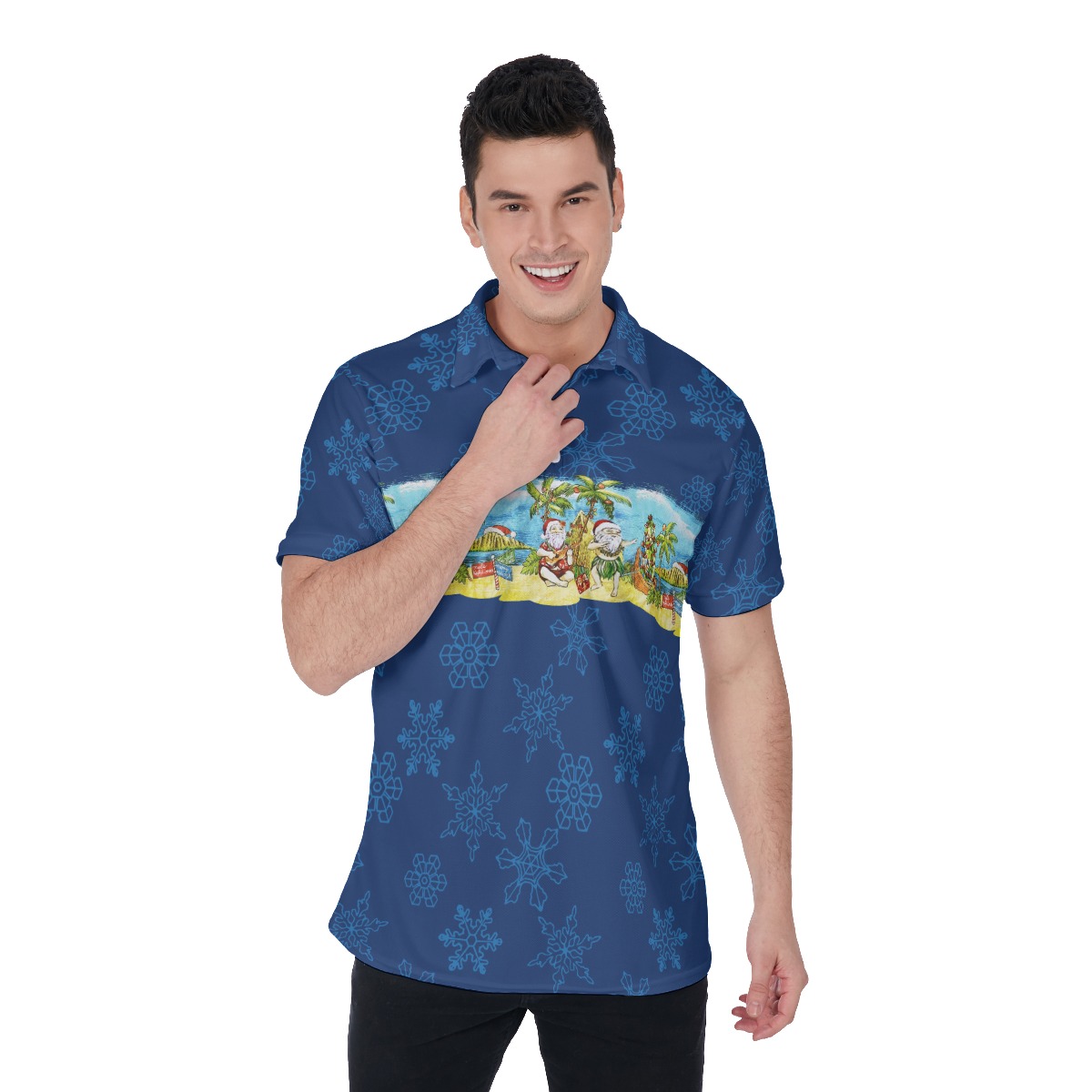 Men's Hawaiian Santa Christmas Aloha Polo Shirt - variant image 1
