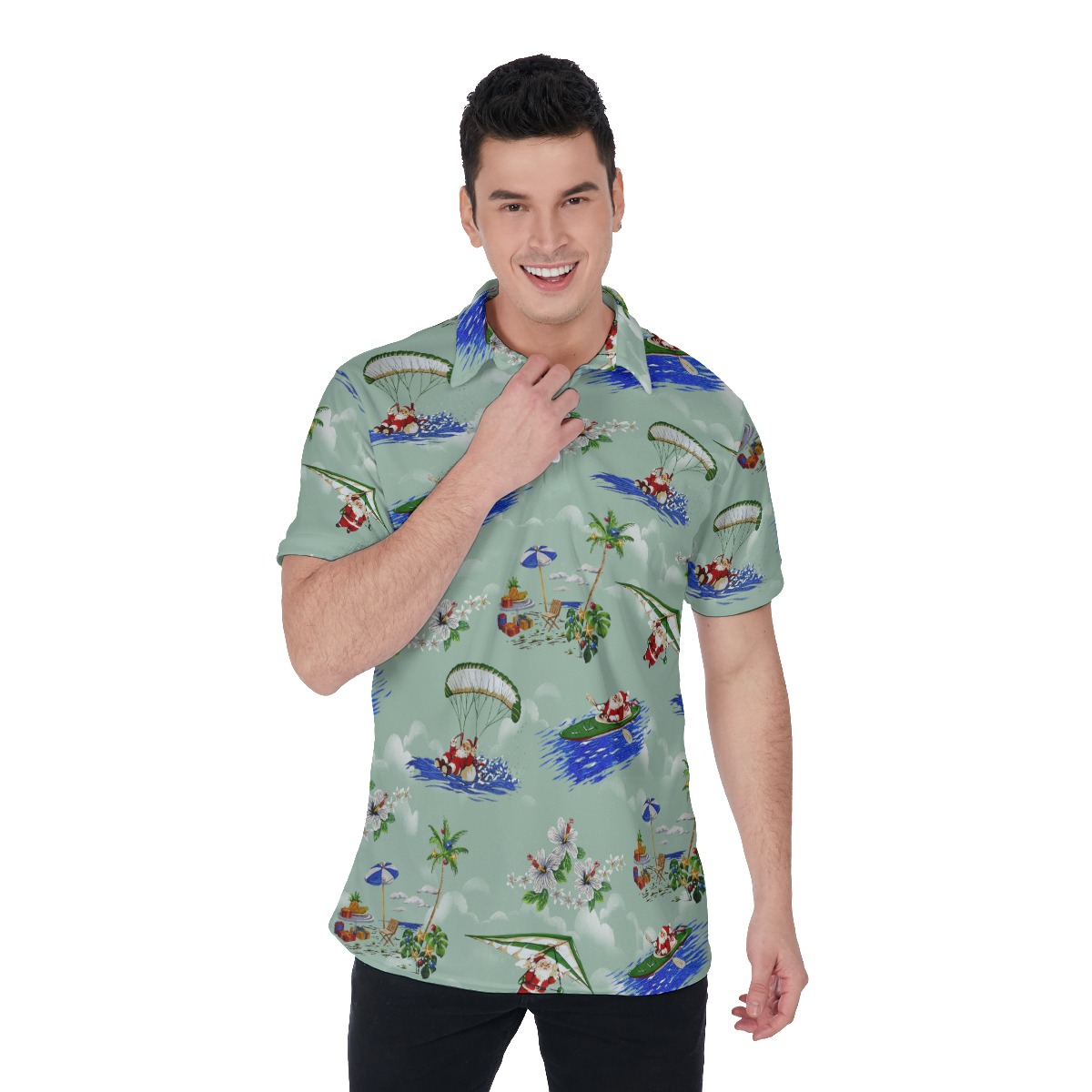 Pacific Santa Tropical Hawaiian Polo Shirt For Men - variant image 1