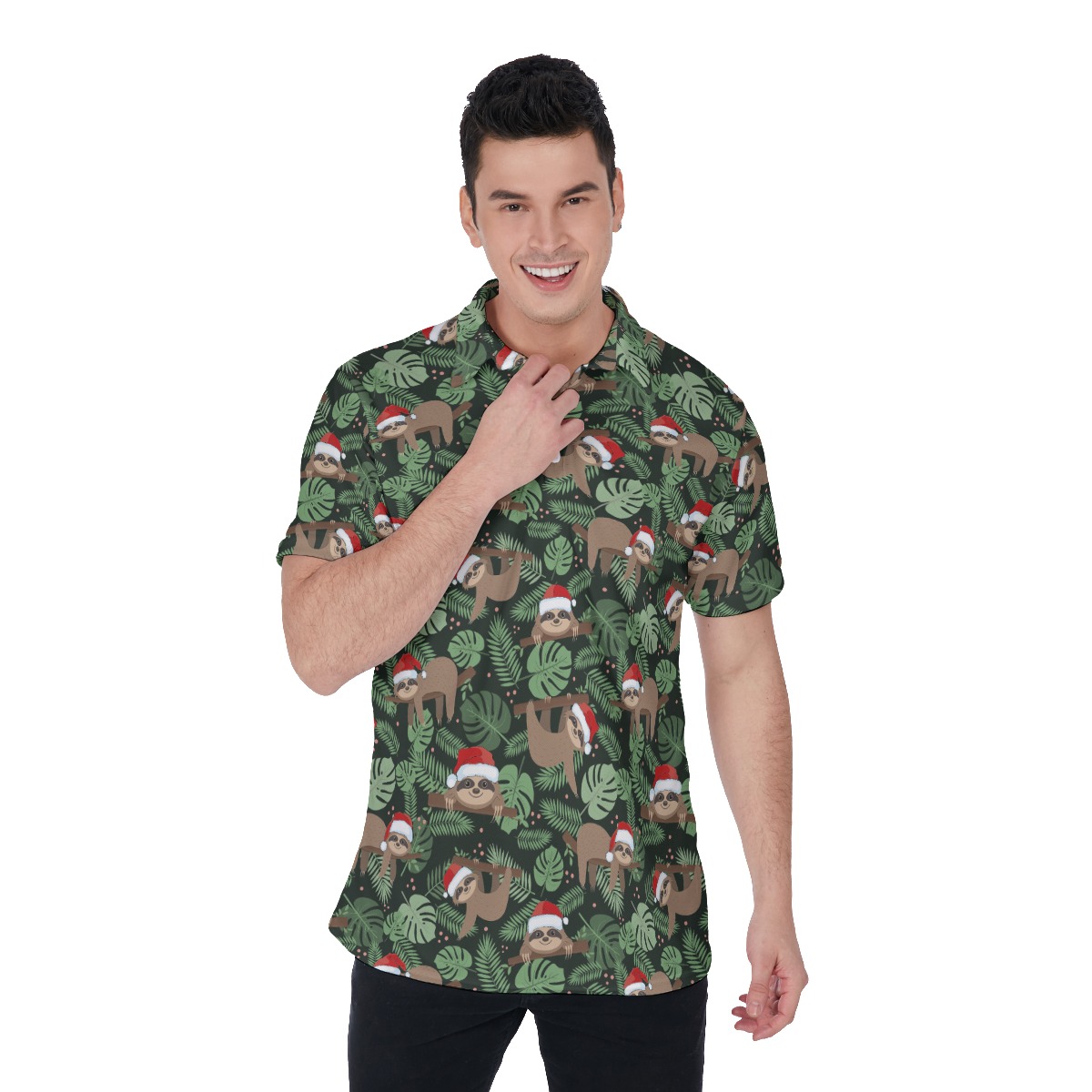 Cute Sloth Santa Hawaiian Polo Shirt For Men - variant image 1