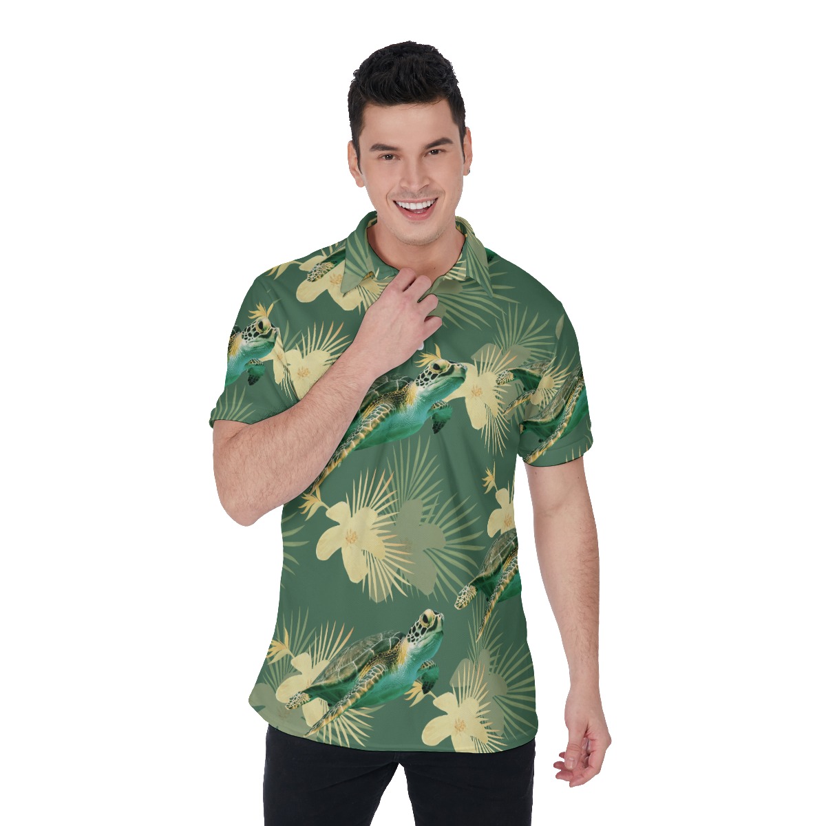 Green Sea Turtle Hawaiian Polo Shirt For Men - variant image 1