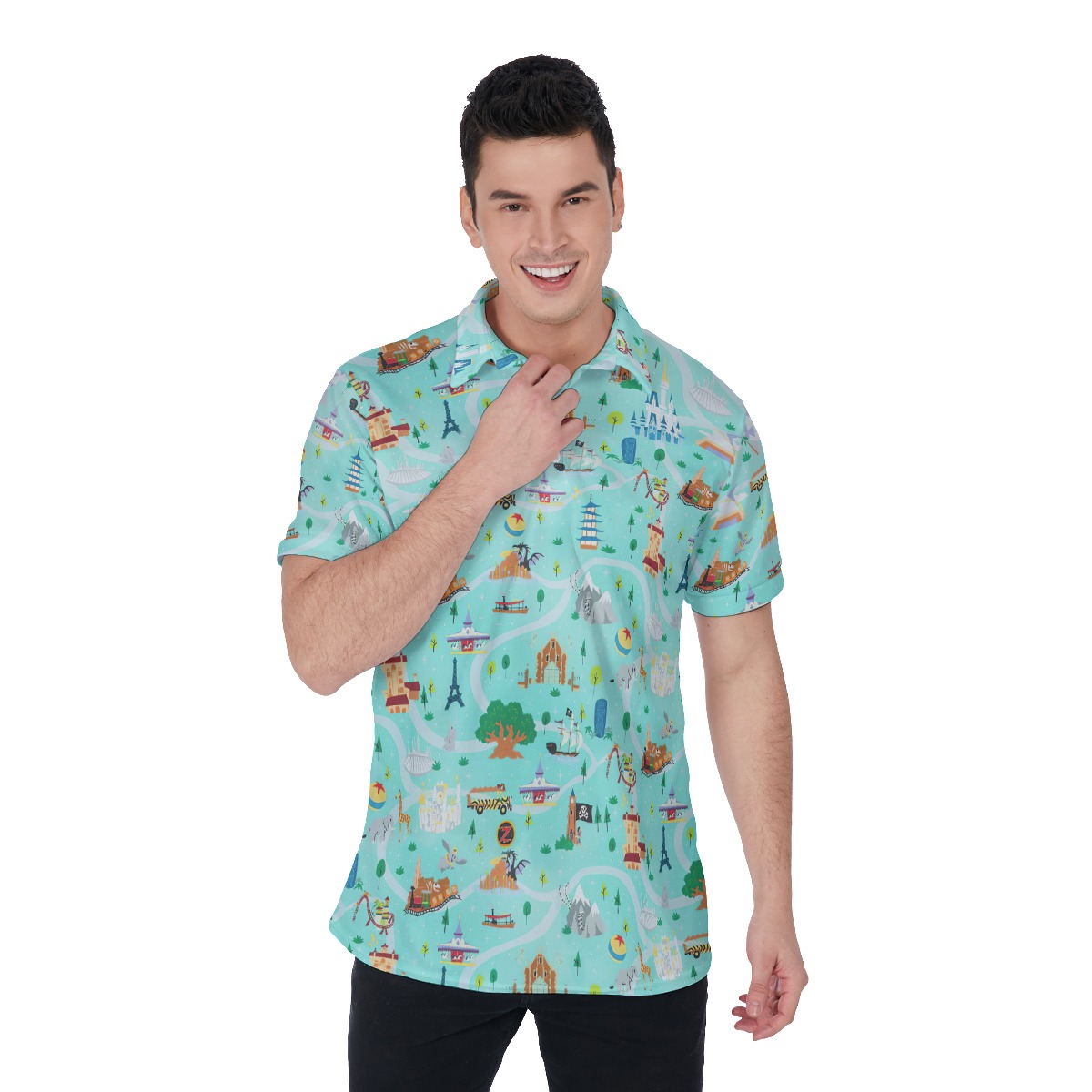 Wizardry Kingdom Blue Hawaiian Polo Shirt For Men - variant image 1