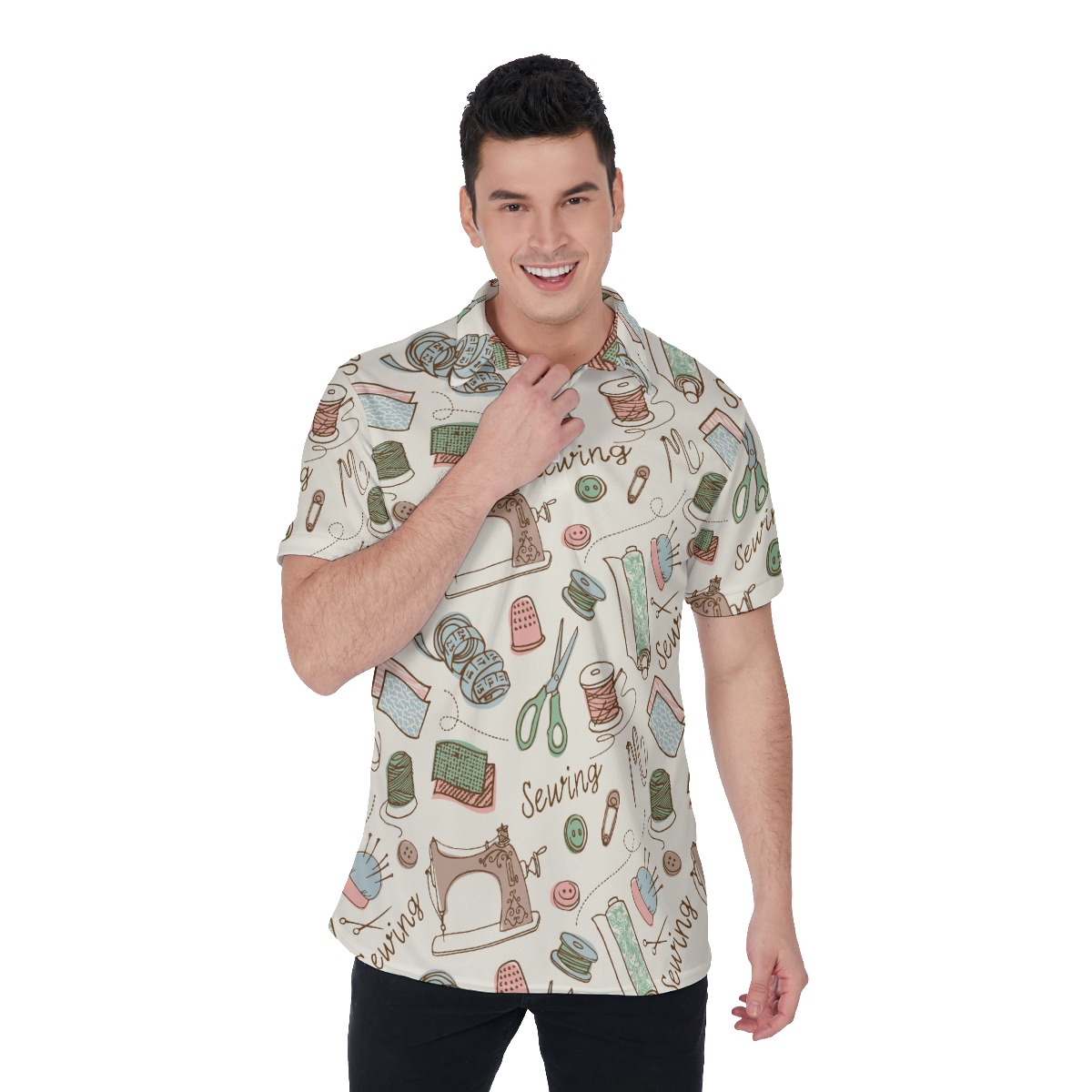Colored Sewing Set Hawaiian Polo Shirt For Men - variant image 1
