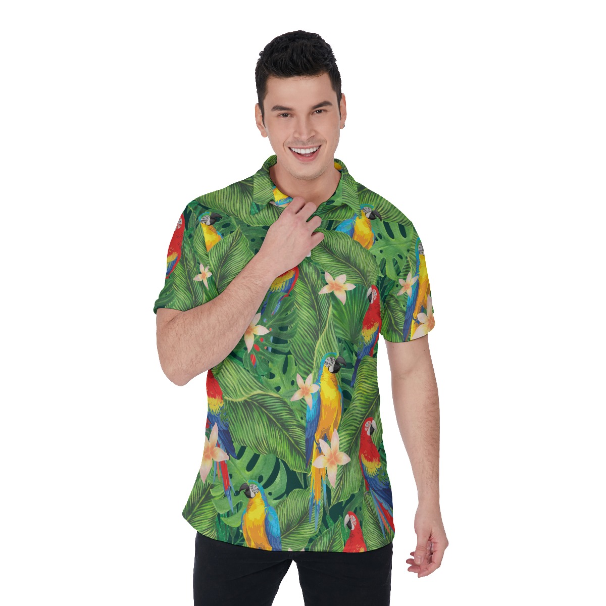 Tropical Bird Green Hawaiian Polo Shirt For Men - variant image 1