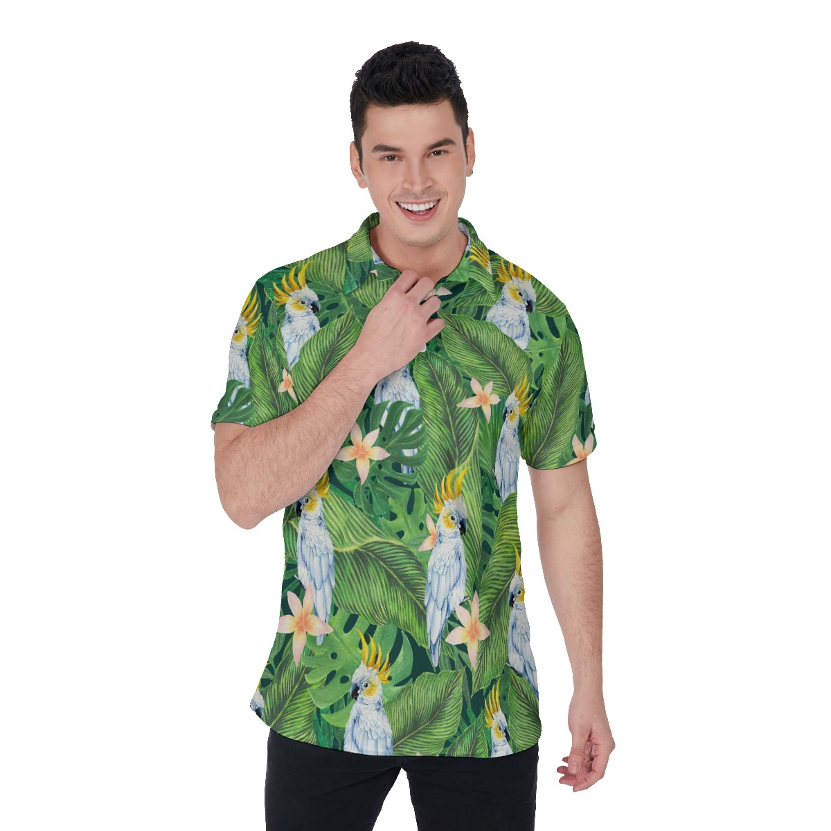 Floral Parrot Hawaiian Polo Shirt For Men - variant image 1
