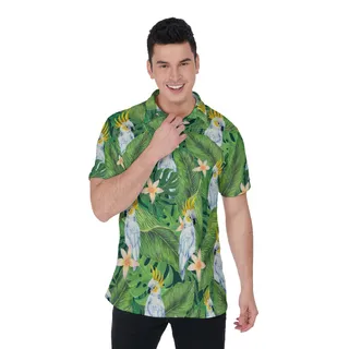 Floral Parrot Hawaiian Polo Shirt For Men