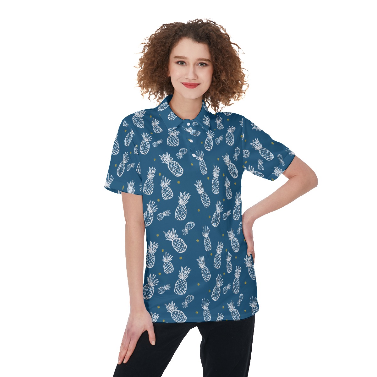 Women's Pineapple Navy Golf Shirt - variant image 1