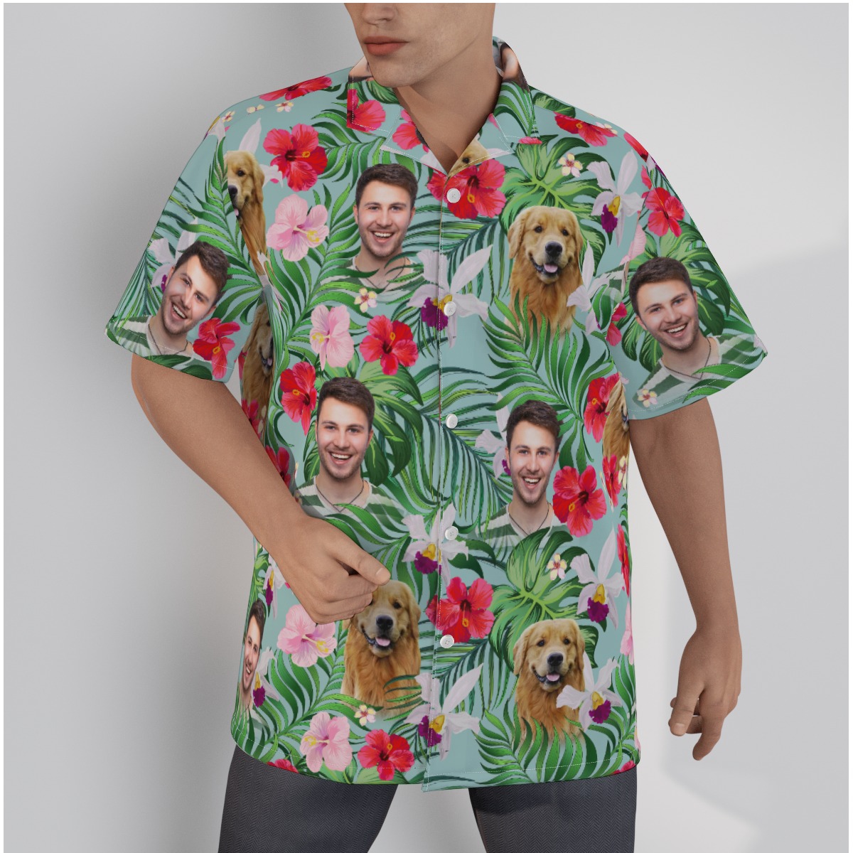 Hibiscus Men's Hawaiian Shirt With Custom 2 Faces - variant image 1