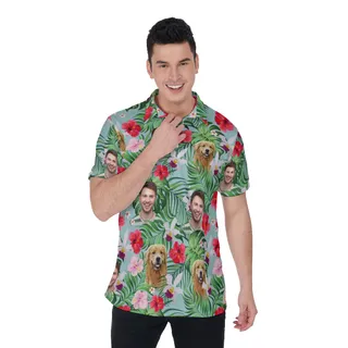 Floral Hawaiian Men's Polo Shirt With Multi Faces