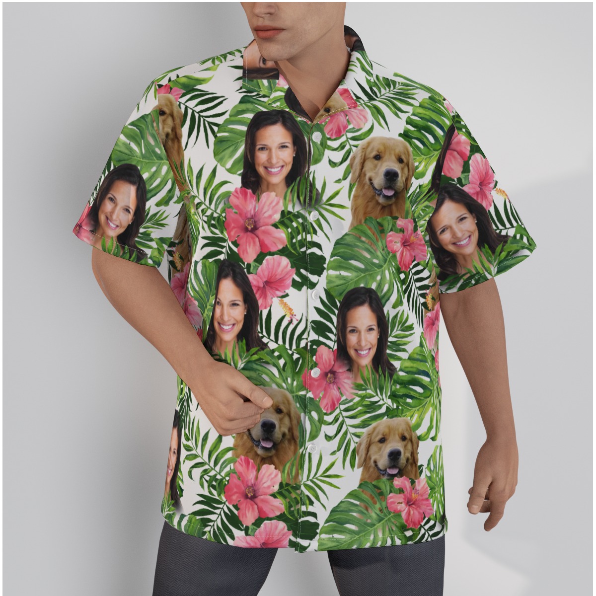 Custom Dog And Owner Face Hawaiian Shirt - variant image 1