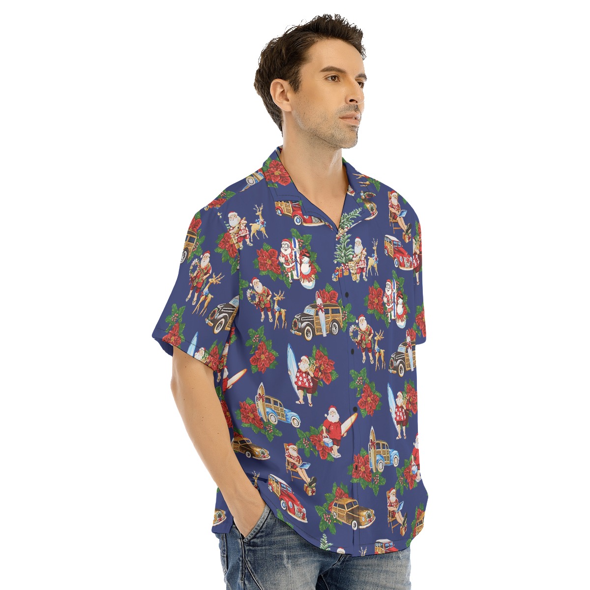 Santa On The Beach Blue Hawaiian Shirt For Men